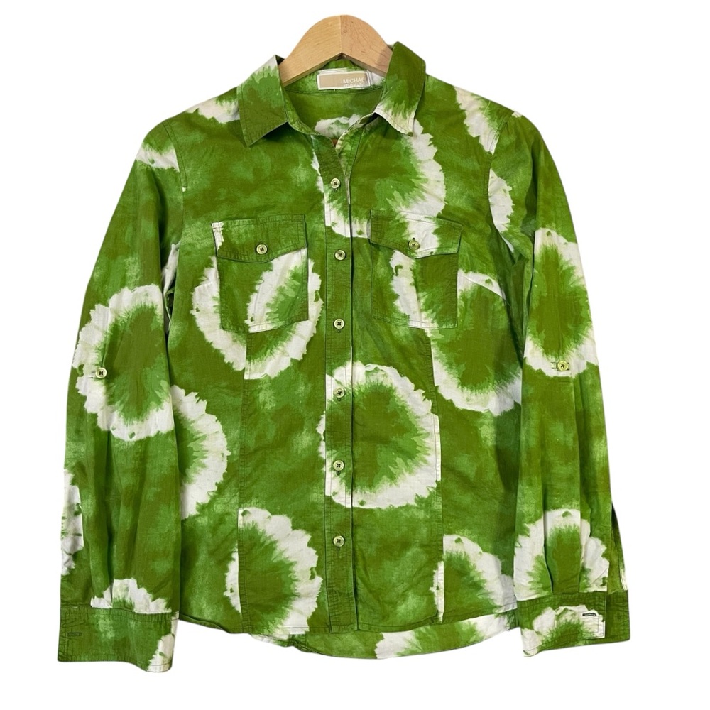 Michael Kors Green Tie Dye Button Down Shirt Lightweight Casual Resort Top S * - Picture 3 of 11